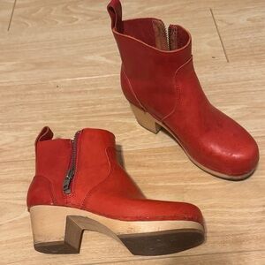 Swedish Hasbeens Cherry Red Ankle Boots